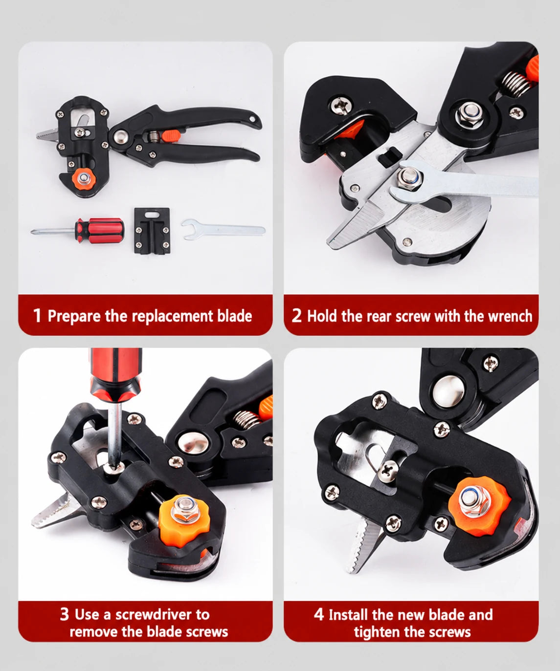 Four step grafting blade replacement guide