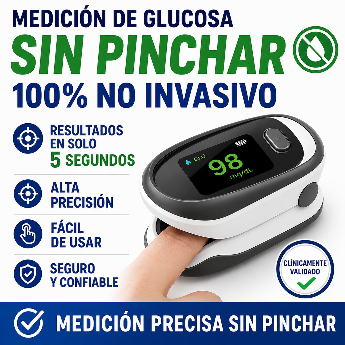 Medidor de glucosa en sangre no invasivo de tipo clip