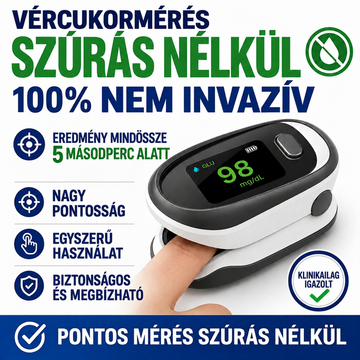 Csíptetős típusú, nem invazív vércukorszintmérő