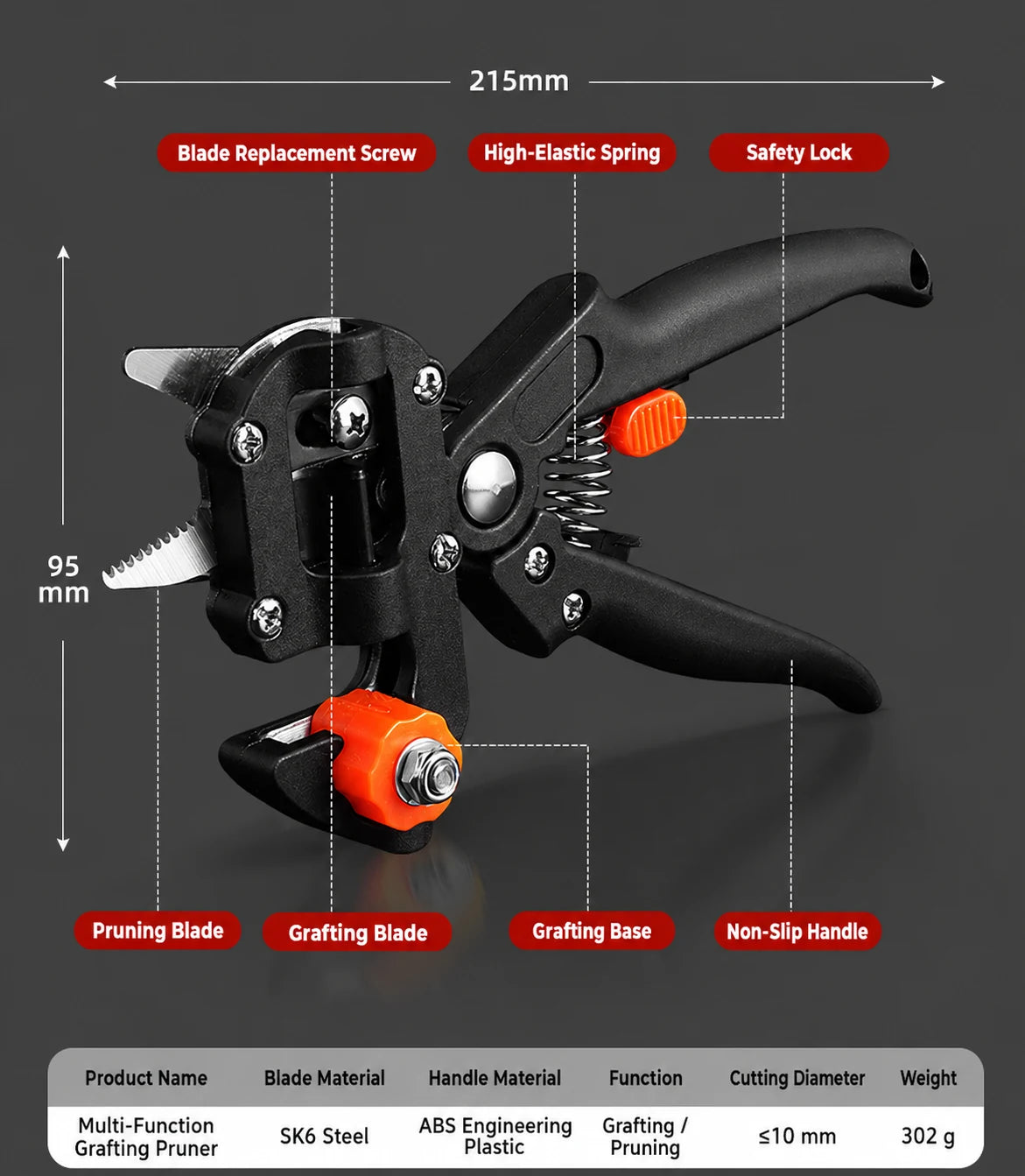 Grafting pruner dimensions and specifications